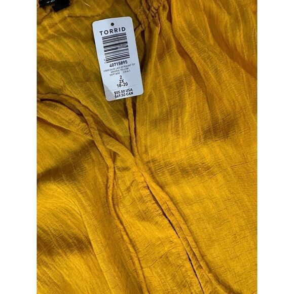 NWT TORRID STRIPE GAUZE LACE-UP PEASANT TOP Mustard Thanksgiving 2XL Womens - Picture 5 of 5